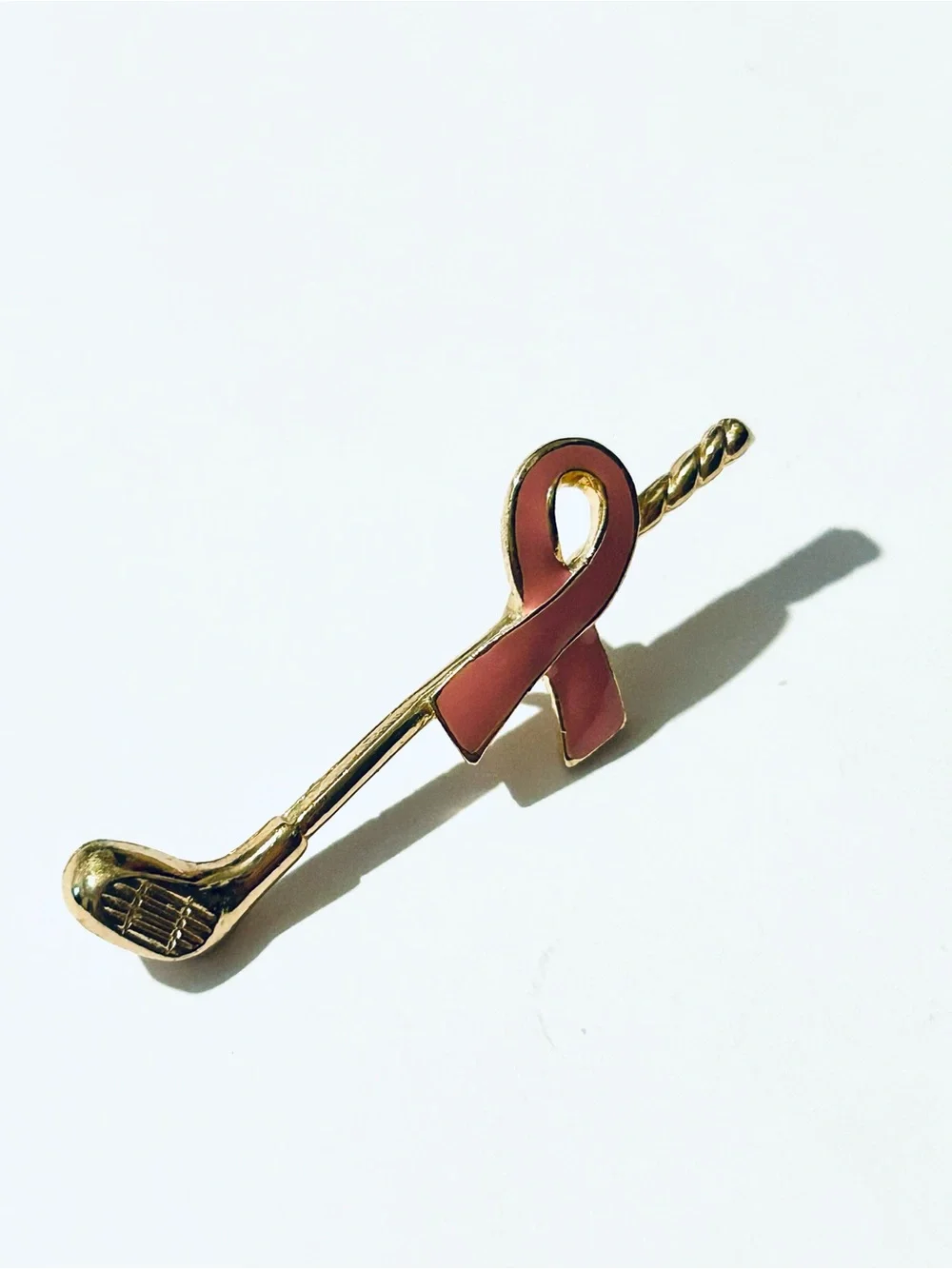Pink Ribbon Golf Club Lapel Pin - Women Jewelry, Cancer Awareness Pin